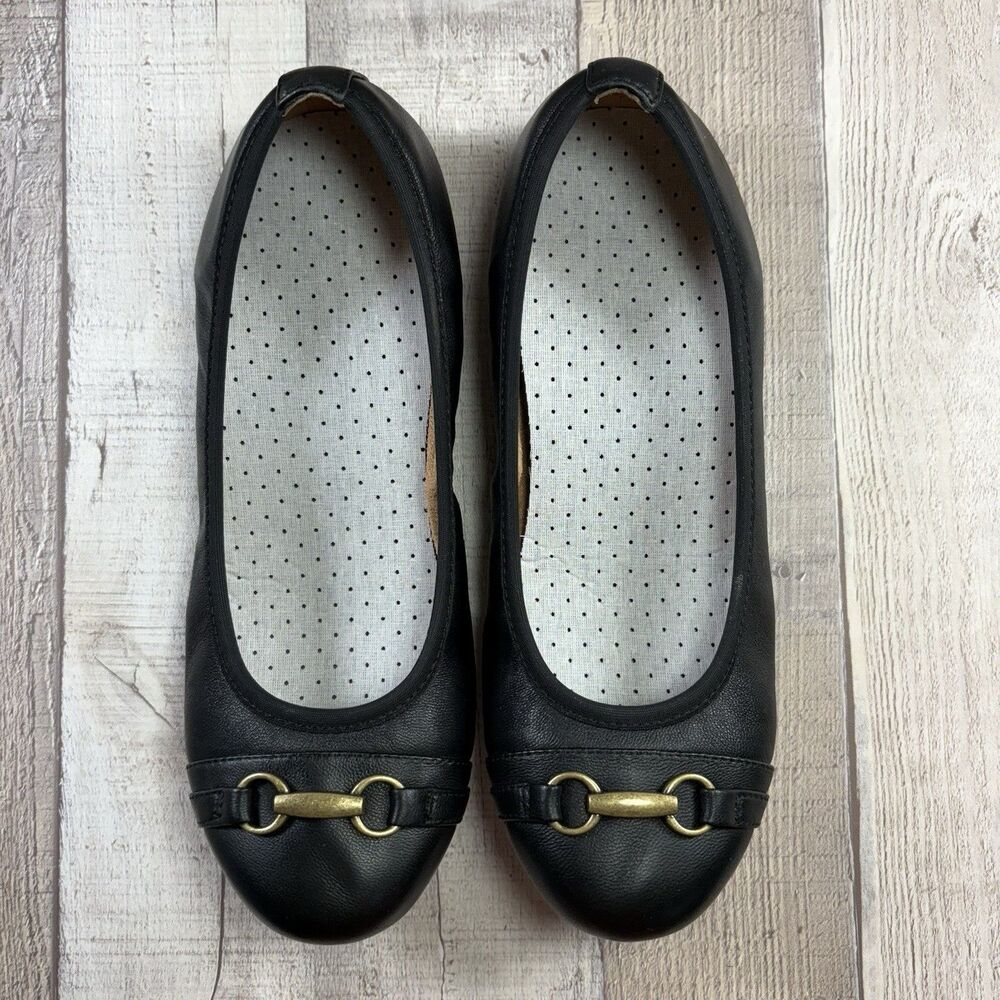 Vionic Delanie Women's Size 8 Ballet Flat Shoes Leather Orthotic Slip On Black